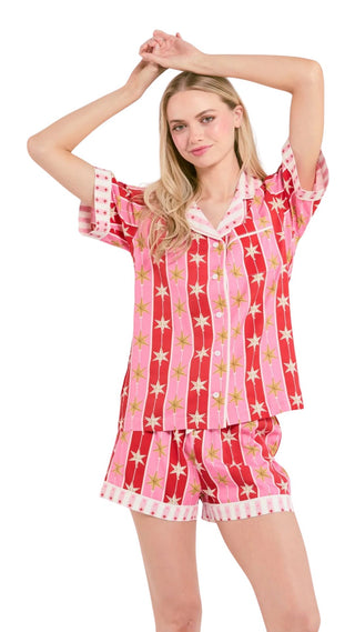 Holiday Stars Pajama Shorts Set - Pink