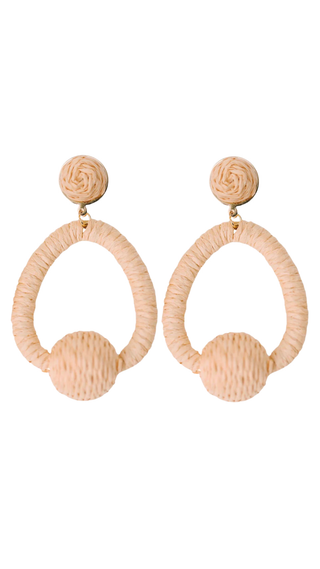 Brown Raffia Pom Pom Statement Earrings