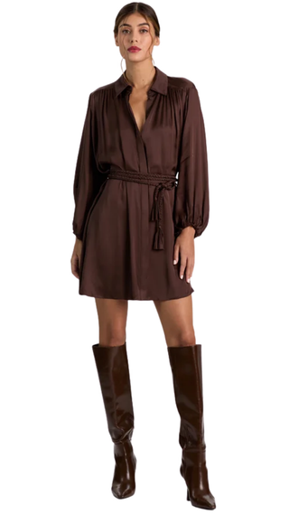 Margaux Tie Front Mini Dress, Dark Chocolate