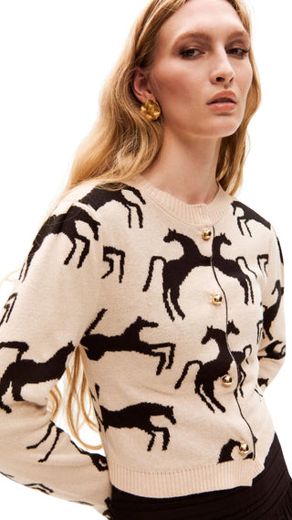 Cardigan Wild Horses - Off White/Black