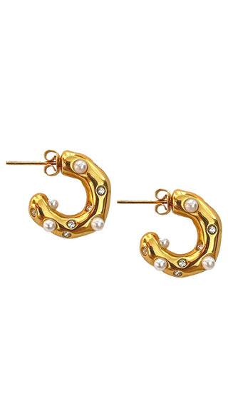 Diamond and Pearl Chunky Huggie Statement Earrings