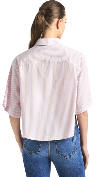 Ember Striped Poplin Cropped Button Down Shirt - Pink Stripe