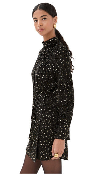 Daphne Draped Mock Neck Mini Dress - Black Multi