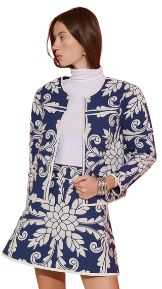 Quilted Henry Jacket - Navy Applique