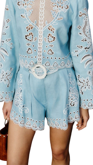Romantic Richelieu Shorts - Blue