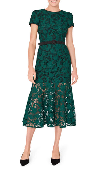 Tahlia Tulip Garden Lace Dress - Dark Green