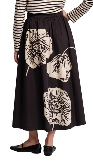 Phoebe Midi Skirt Carefree Chrysanthemum Cotton Poplin, Navy/Multi
