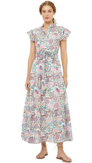 Ruffle Collar Button Maxi Dress - Teal