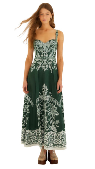 Miranda Dark Green Belt Buckles Maxi Dress