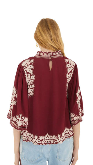 Bicolor Palm Tree Embroidery Blouse