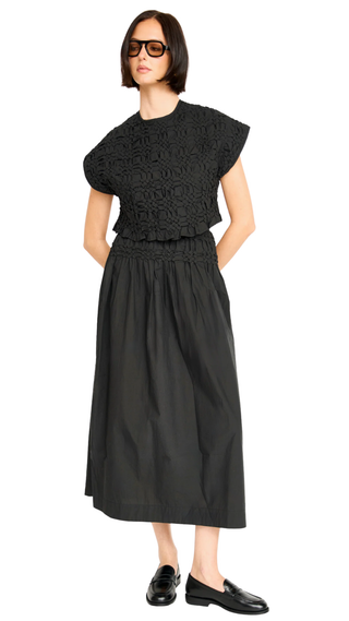 Whitby Smocked Skirt In Black, Black