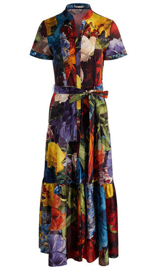 Lucy Roll Sleeve  Midi Shirt Dress- Flourish