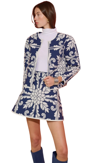 Park Quilted Mini Skirt - Navy Applique