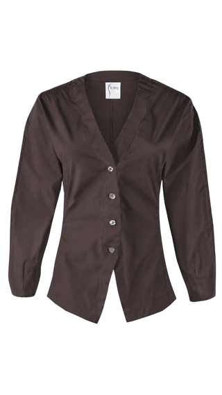 Mia Barrel Sleeve Top Solid Silky Poplin, Chocolate