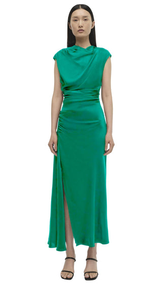 Burke Draped Midi Dress - Kelly Green