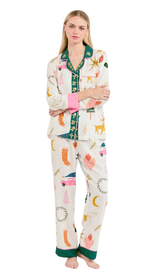 Holiday Icons Long Sleeve Pajama Pant Set - White