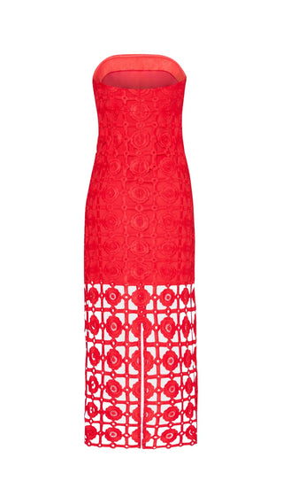 Kait Tile Lace Dress - Red