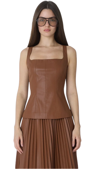 Enzo Faux Leather Top - Rust