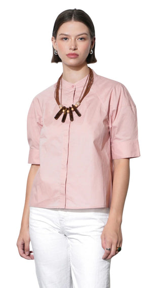 Laya Puff Sleeve Button Up Blouse - Blush