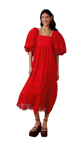 Red Pineapple Eyelet Maxi Dress - Red