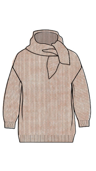 Supima Cotton Cashmere Shaker Tie Up Neck Top - Brown Sugar