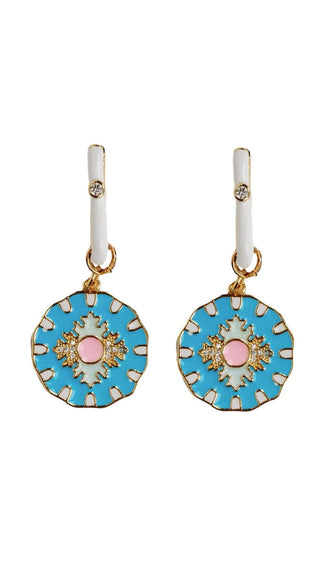 Blue Capri Tile Enamel Charm Statement Earrings