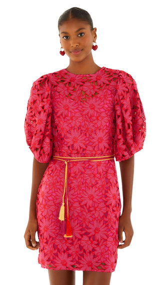 Flowered Pink Lace Mini Dress