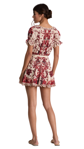 Mclaine Ember Puff Sleeve Button Down Tiered Mini Dress, Orchard Glow