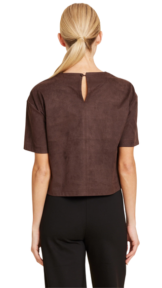Faux Suede Cropped Tee - Coffee