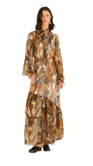 Dotted Macaws Cream Long Sleeve Maxi Dress - Cream