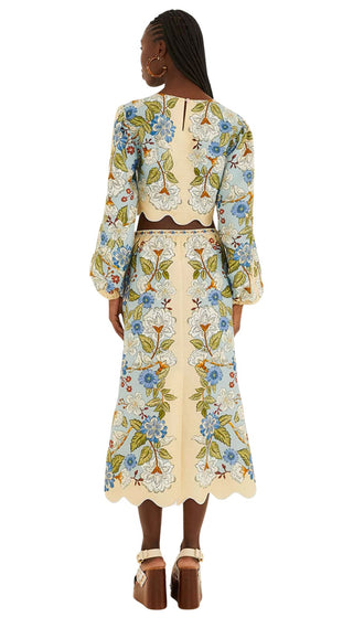 Garden Scarf Blue Midi Skirt