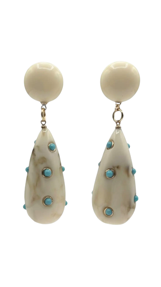 Kathryn Ivory And Turquoise Drop Polka Dot Earrings