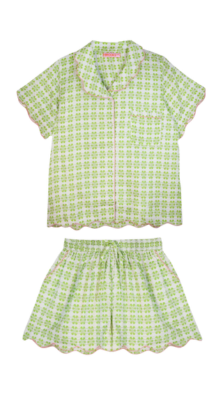 Scalloped Pajamas Short Set - Metallics Green