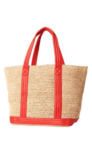 Large Raffia Tote in Raffia and Cherry
