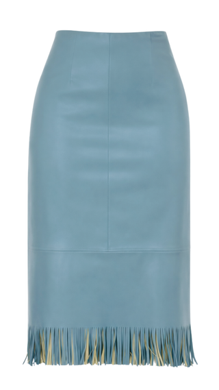 Wright Fringe Skirt, Light Blue Leather