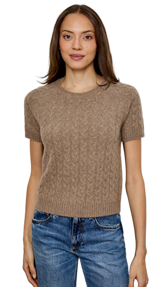 Short Sleeve Cable Sweater, Eco Clunch