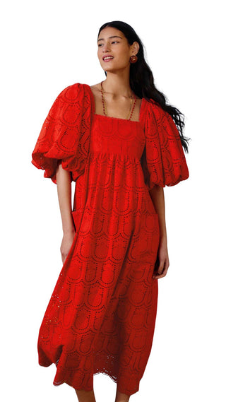 Red Pineapple Eyelet Maxi Dress - Red