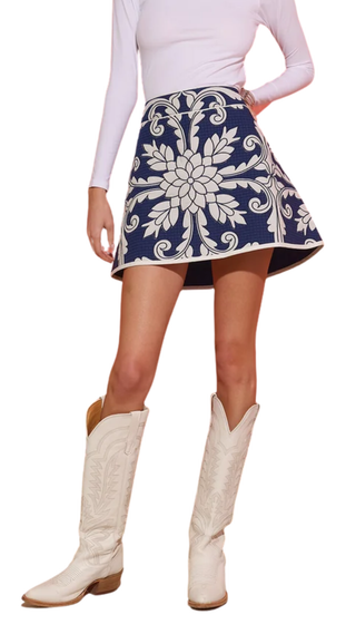 Park Quilted Mini Skirt - Navy Applique