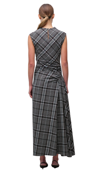 Burke S/L Draped Midi Dress, Everglade Plaid