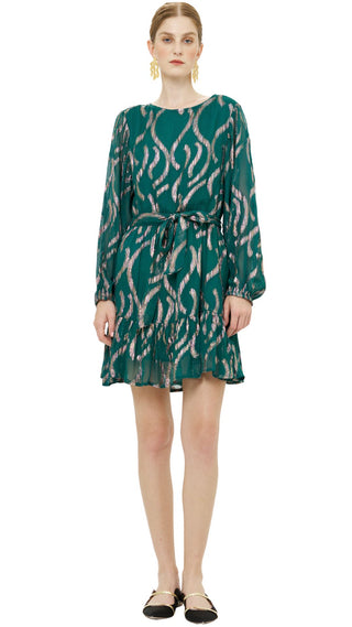 Long Sleeve Flirty Short Dress - Borealis Jade