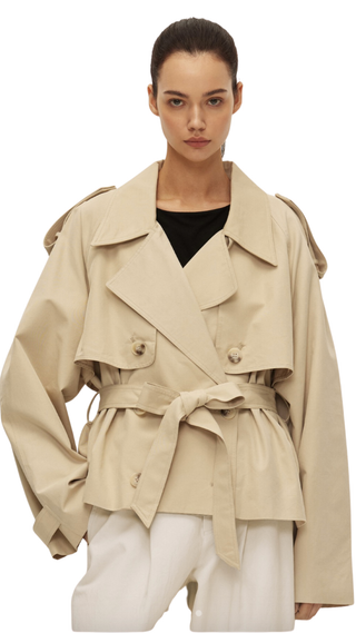 Eleanor Cropped Trench Coat, Dark Tan