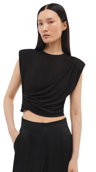 Estelle Clean Stretch Jersey Wrap Front Crop T Shirt, Black