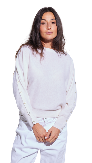 Bluebird Button Boat Neck, Organic White