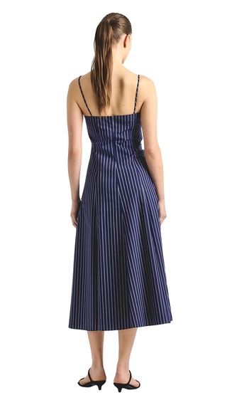 Zandra Striped Shirting Tie Front Dress - Dark Navy Stripe