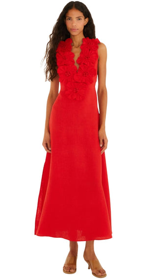 Red Sleeveless Midi Dress