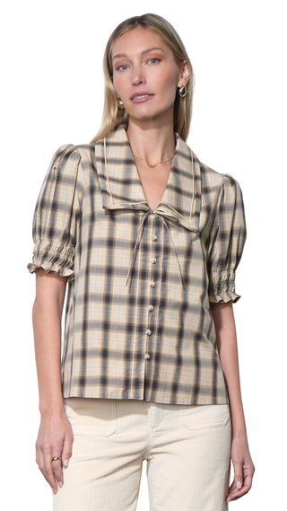 Betty Sailor Collar Plaid Top, Sand Combo