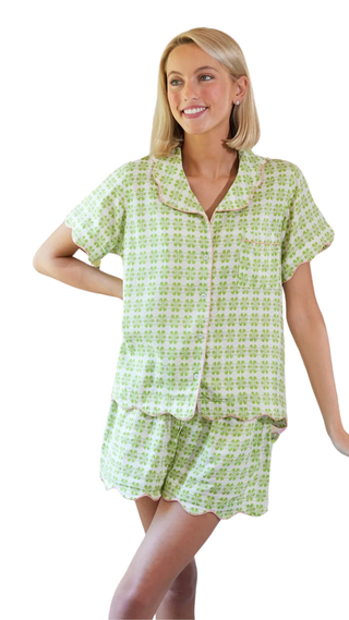 Scalloped Pajamas Short Set - Metallics Green