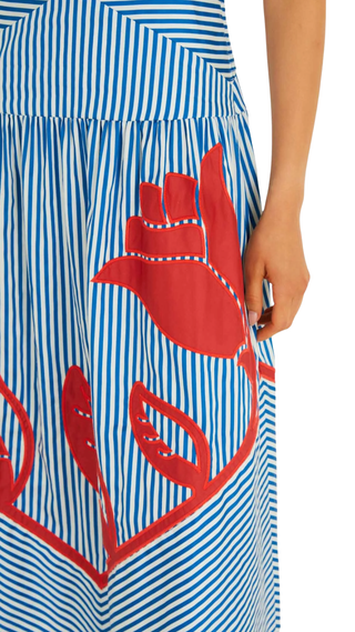 Sky Stripes Blue Sleeveless Midi Dress
