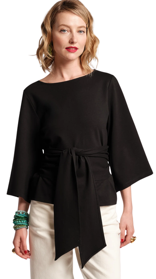 Whitney Wrap Top Solid Viscose Blend Viscose Blend Black, Black