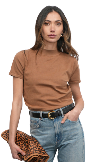 Darcy Ruched Sides Knit Top, Latte